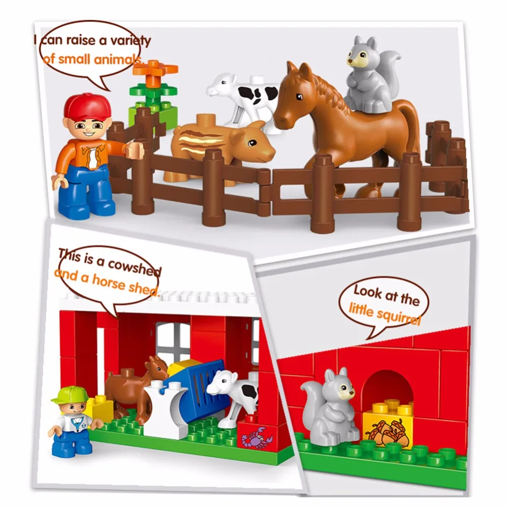 Большой размер Diy строительные блоки Happy Farm Zoo с фигурки животных город игрушка 123