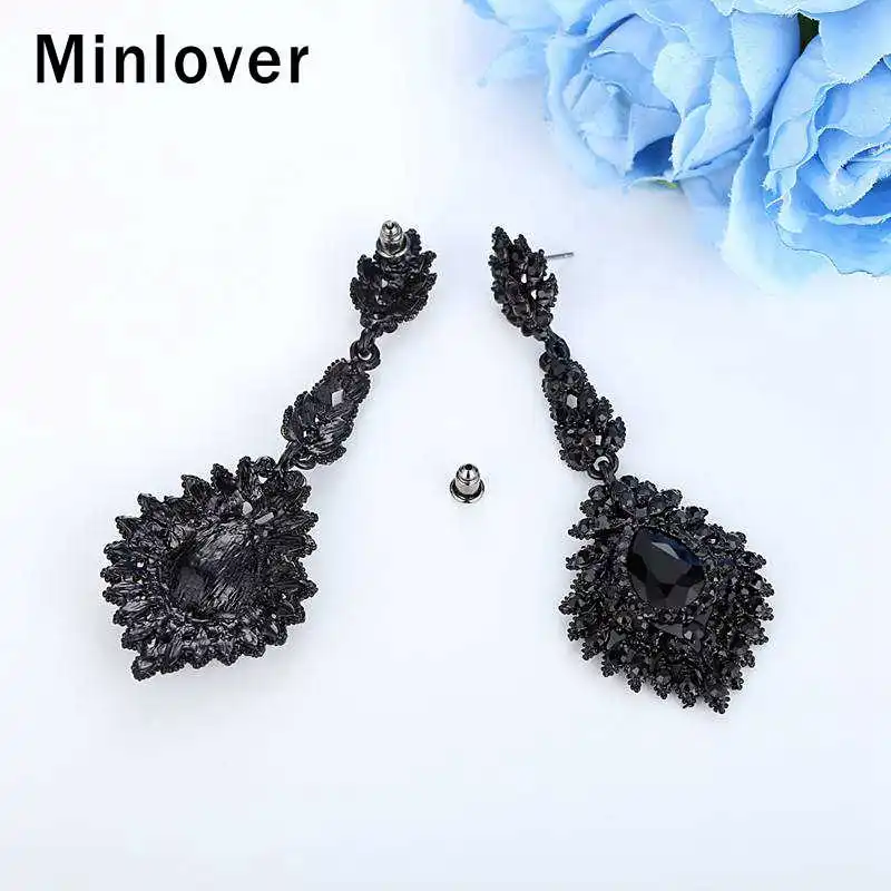 Minlover каплевидные кристаллические свадебные длинные висячие серьги черного