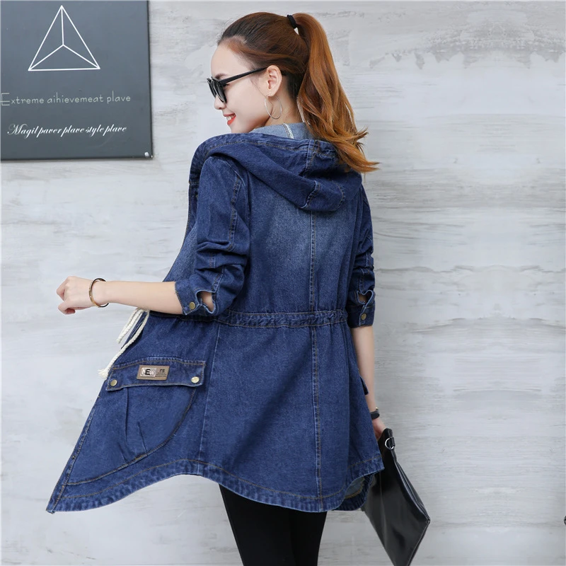 

Jean jacket 2018 women female long sleeve hooed basic jackets coat fashion blue ladies women denim jacket FF1453 X