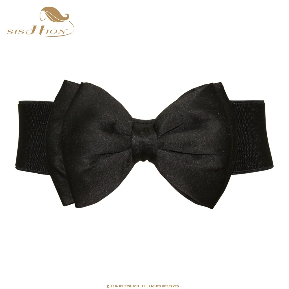 

SISHION Women Bowknot Cummerbunds Elastic Bow Wide Elastic Belt Stretch Bukle Black Pink Red Waistband Waist Belt buikband VB002