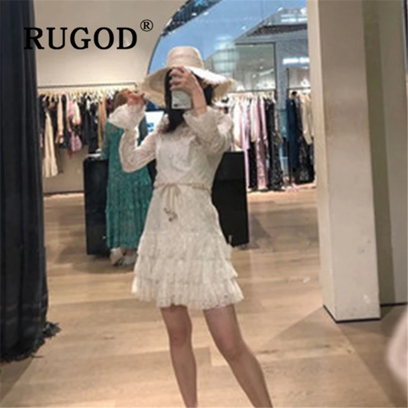 RUGOD/Новое Кружевное открытое Белое Женское платье модное летнее пляжное