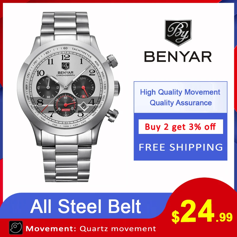 Часы Relojes 2018 BENYAR мужские Модные Спортивные кварцевые часы топового бренда