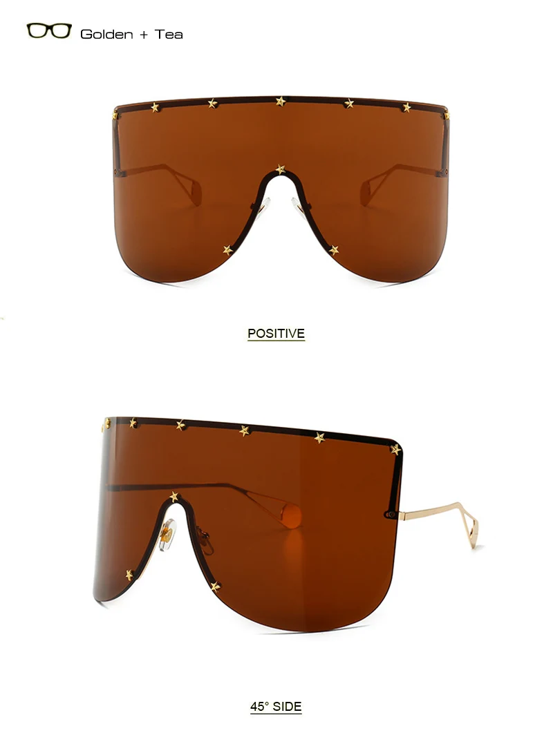 SHAUNA Oversize One Piece Cover men sunglasses steampunk Women Five-Points Star glasses punk Champagne Windproof Shades Men