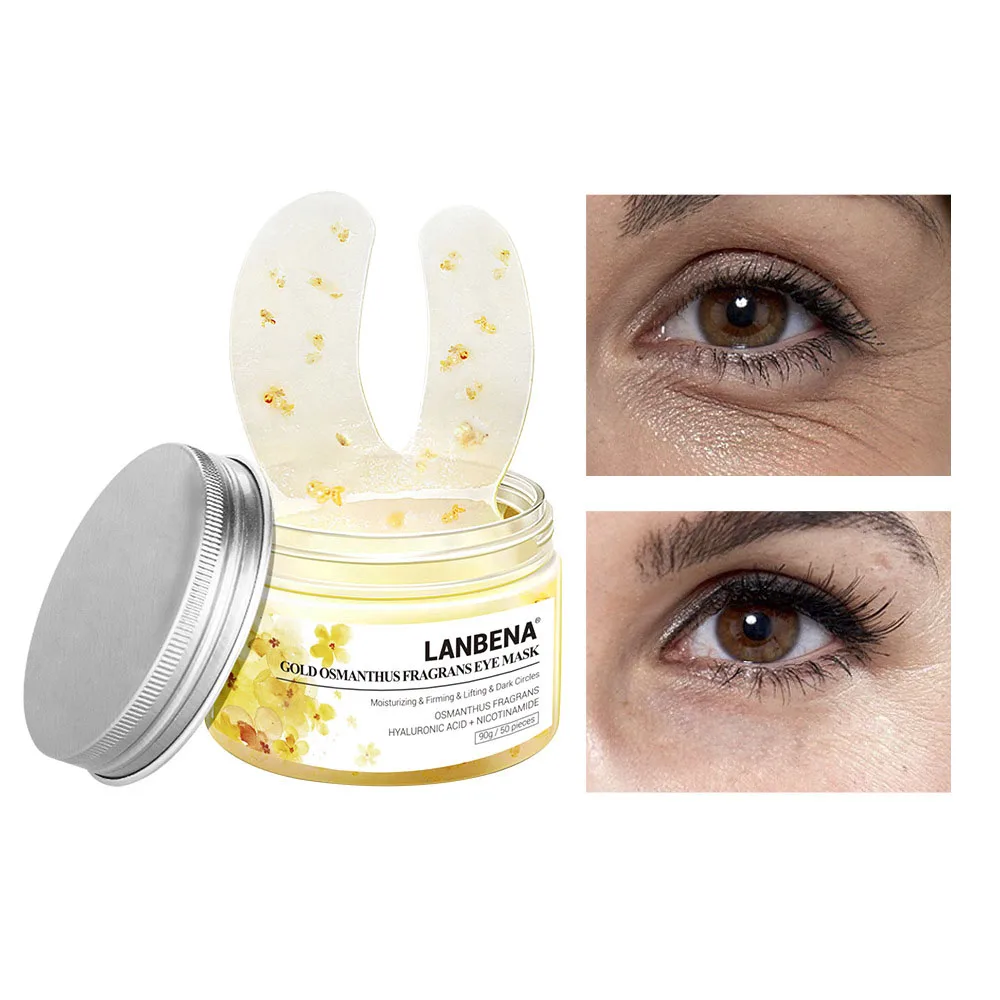 Golden osmanthus 50 шт., Золотая маска для глаз osmanthus fragrans, коллагеновый гель, повязка для глаз, уход за кожей лица, удаление темных кругов, подтягивающая, укрепляющая сыворотка TSLM1 - Цвет: Golden osmanthus