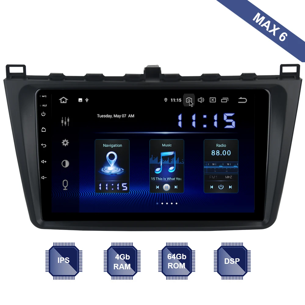 Автомагнитола 2 Din на Android 10 с GPS Navi для Mazda 6 2008 2014 Mazda6 PX6 DSP IPS 4 Гб + 64 ГБ ядерный RDS Wi Fi