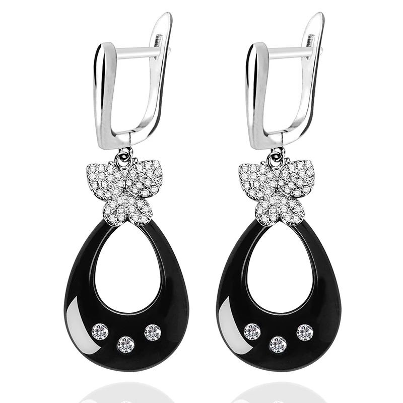 Lovely Butterfly Water Drop Earrings Black White Ceramic Dangle Earring For Women Girls Fashion Party Rhinestone Jewelry Gifts | Украшения