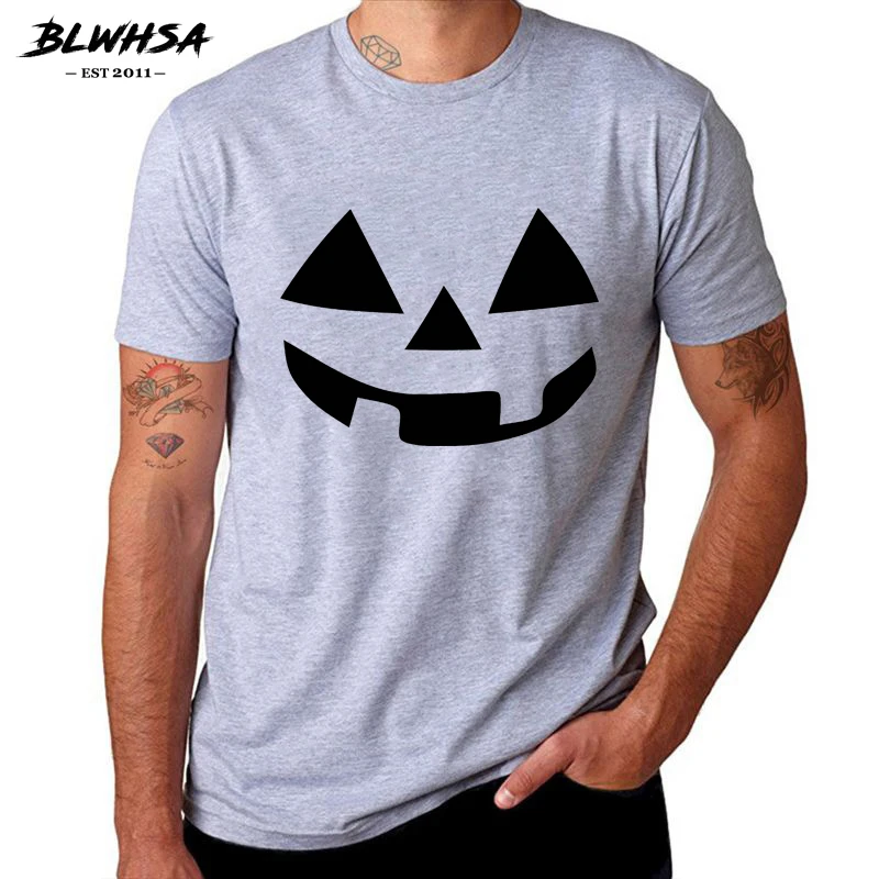 BLWHSA Before Christmas Men T-Shirts Short Sleeve Halloween Pumpkin Design Smiling Face Funny Cotton Casual Top&amptee | Мужская одежда