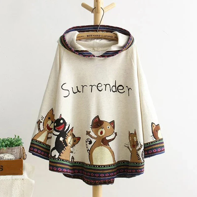 2017 весенне осенние новые толстовки для девочек с принтом кота милая одежда Kawaii