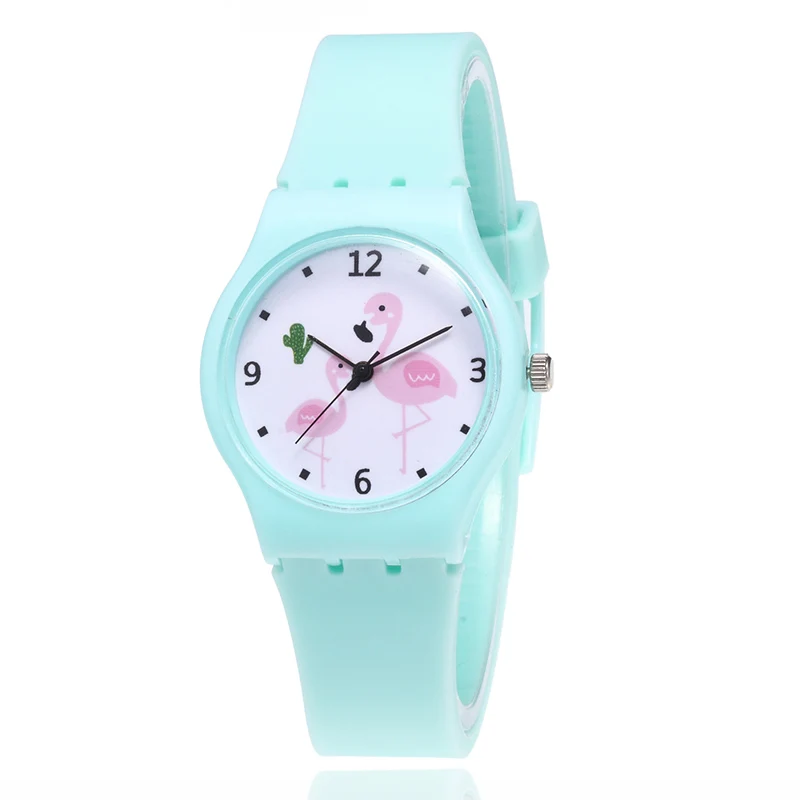 Sky Blue Новые детские часы с фламинго для девочек, силиконовые карамельные цвета, мультяшный резиновый ремешок, Детские кварцевые наручные часы Nina Reloj Nino - Цвет: Sky Blue