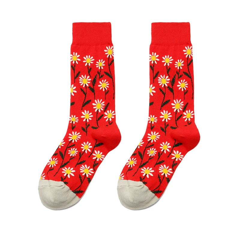 Red flower Новинка года; милые женские носки Kawaii; Забавные милые носки ярких цветов кремового цвета с абстрактным рисунком; носки для подарка на Рождество - Цвет: Red flower