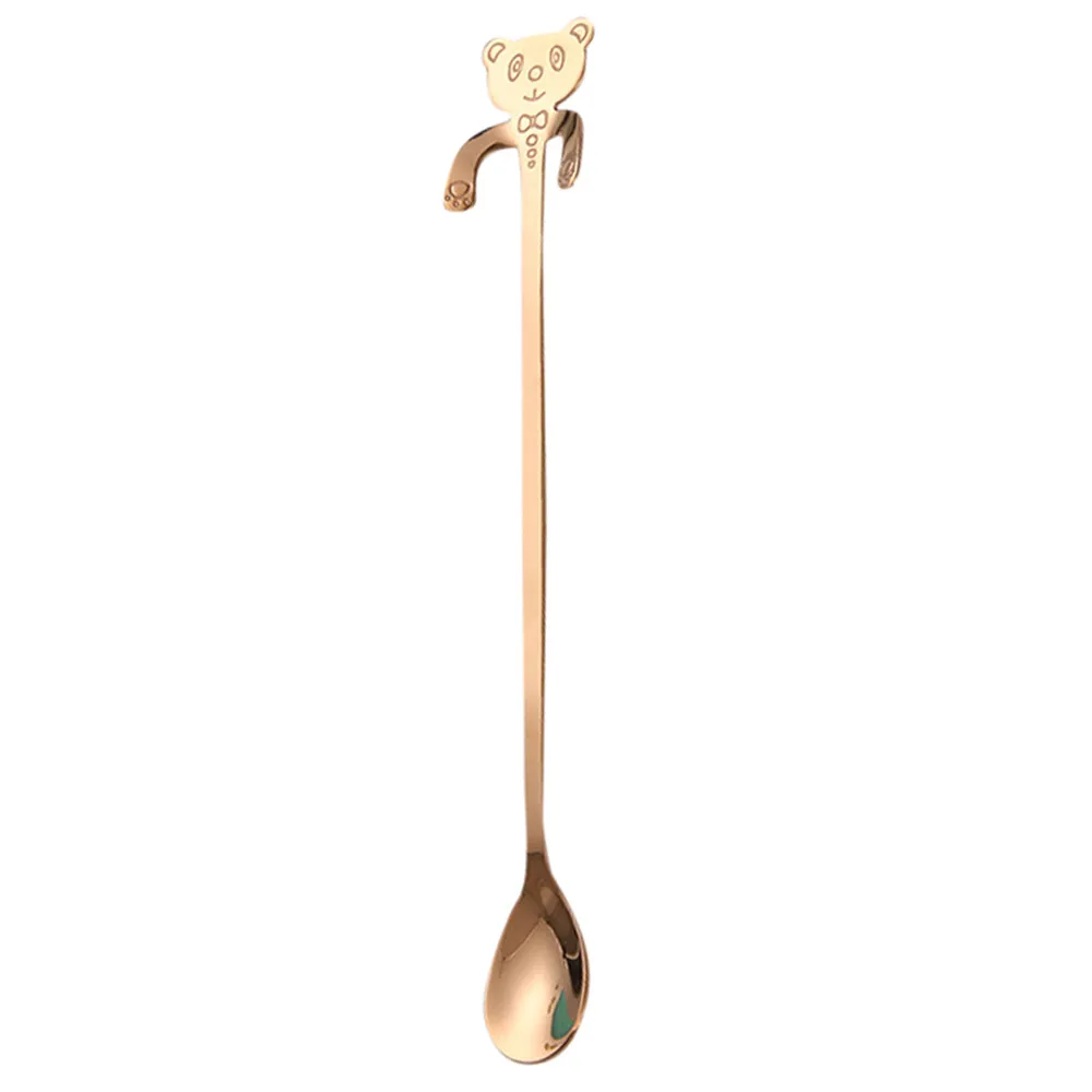 Rose Gold Милая ложка с медведем ложка с длинной ручкой столовые приборы кофейные питьевые Инструменты кухонный гаджет товары для кухни - Цвет: Rose Gold