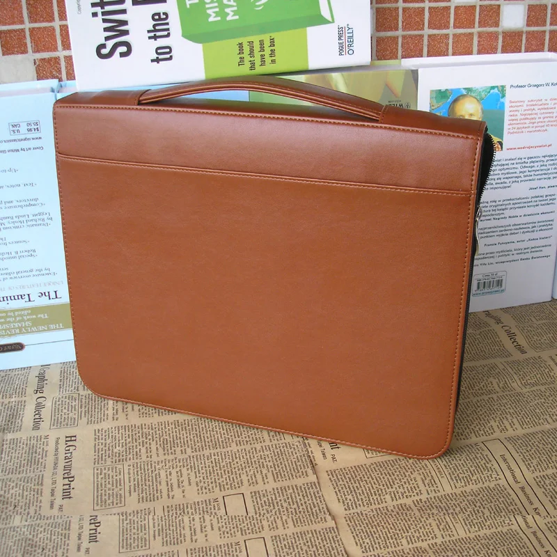 

A4 zipper leather document folder bag business file folder leather ring binder office expanding file organizer with handle 1260