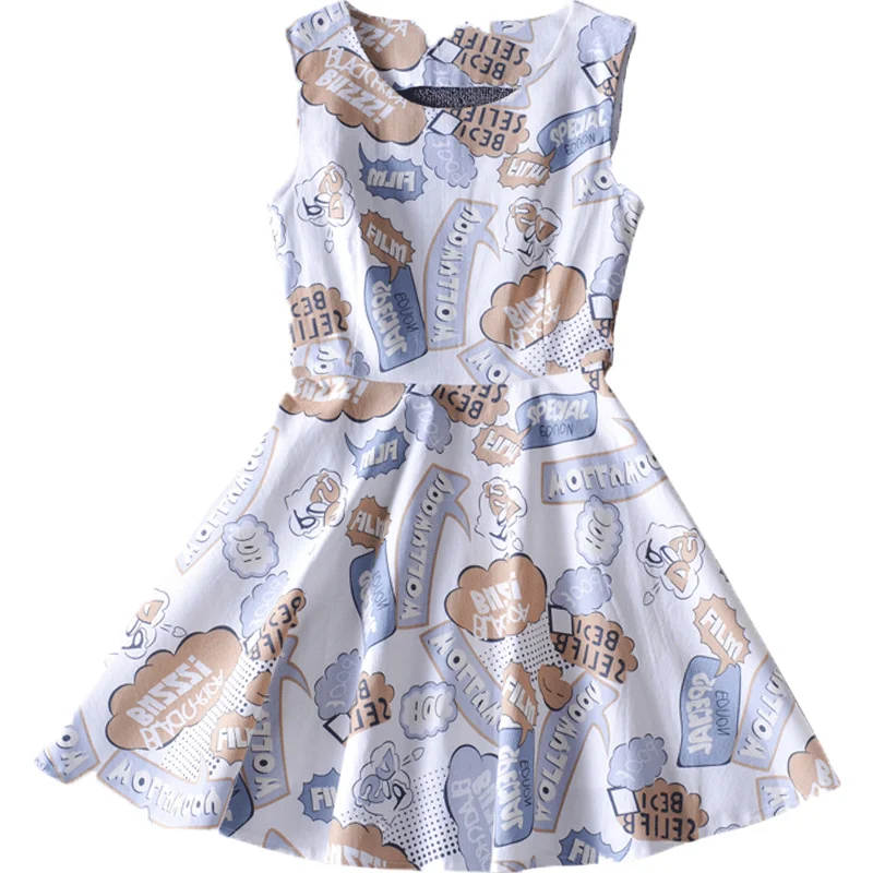 Mishow sleeveless cute A-line cotton charecter print women sundress 2019 summer O-neck high waist knee-length dress MX16C8886 | Женская