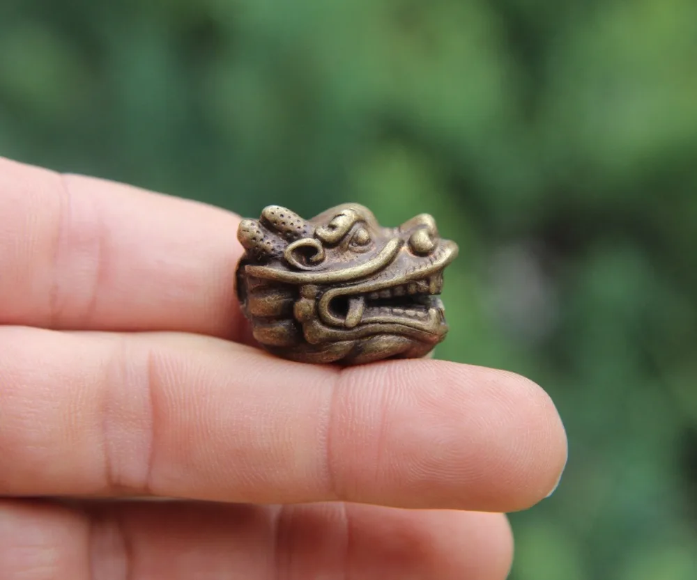 3 см 100% Чистая Бронза китайские зодиаки животные Голова Дракона Скульптура