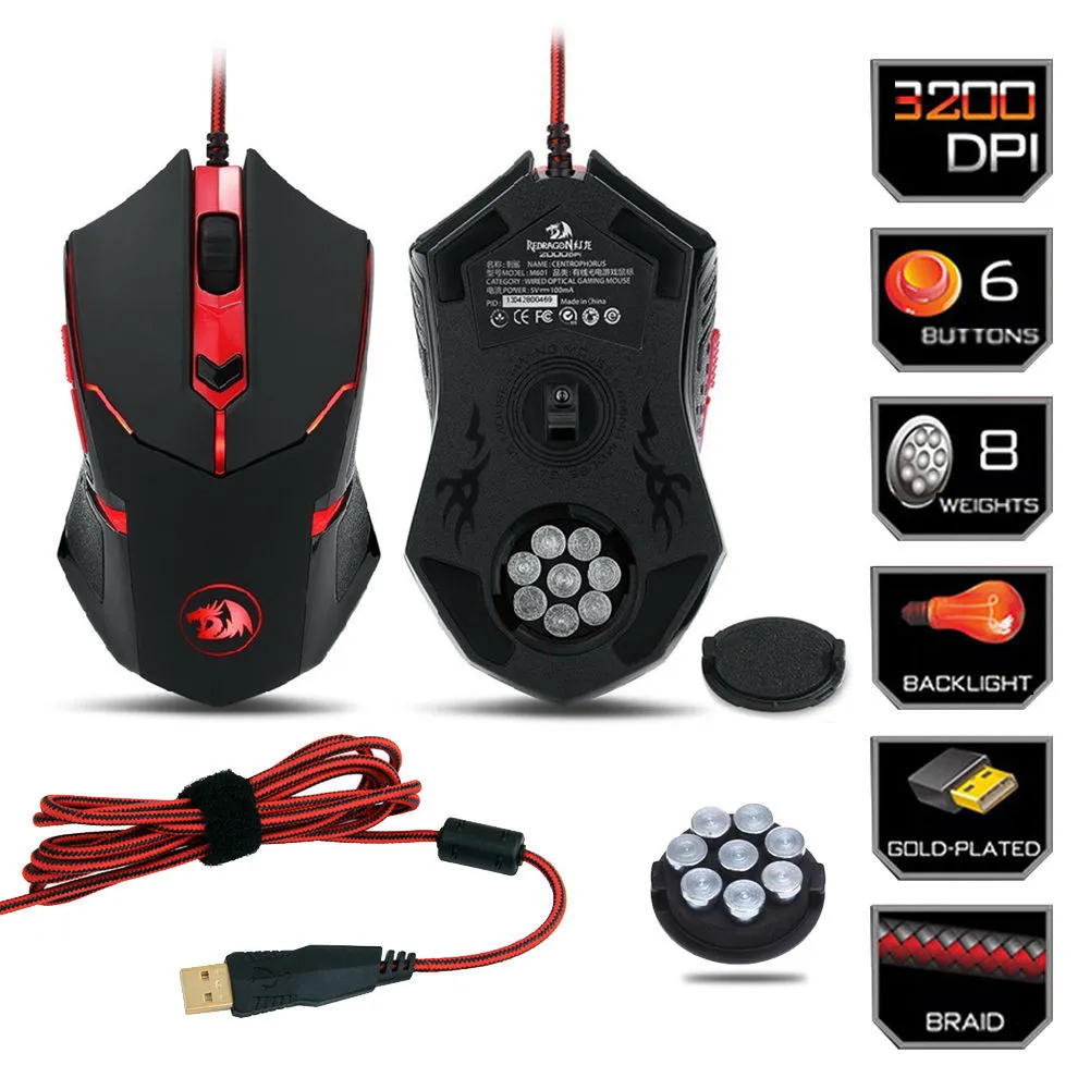 Мышь игровая Redragon M601 CENTROPHORUS-3200 dpi игровая мышь черная для ПК 6 кнопок Настройка веса#20