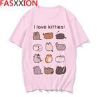 Милая футболка Pusheen, женская футболка с изображением Каваий кошки, футболка в стиле 90-х Харадзюку, модные футболки с коротким рукавом, женские футболки