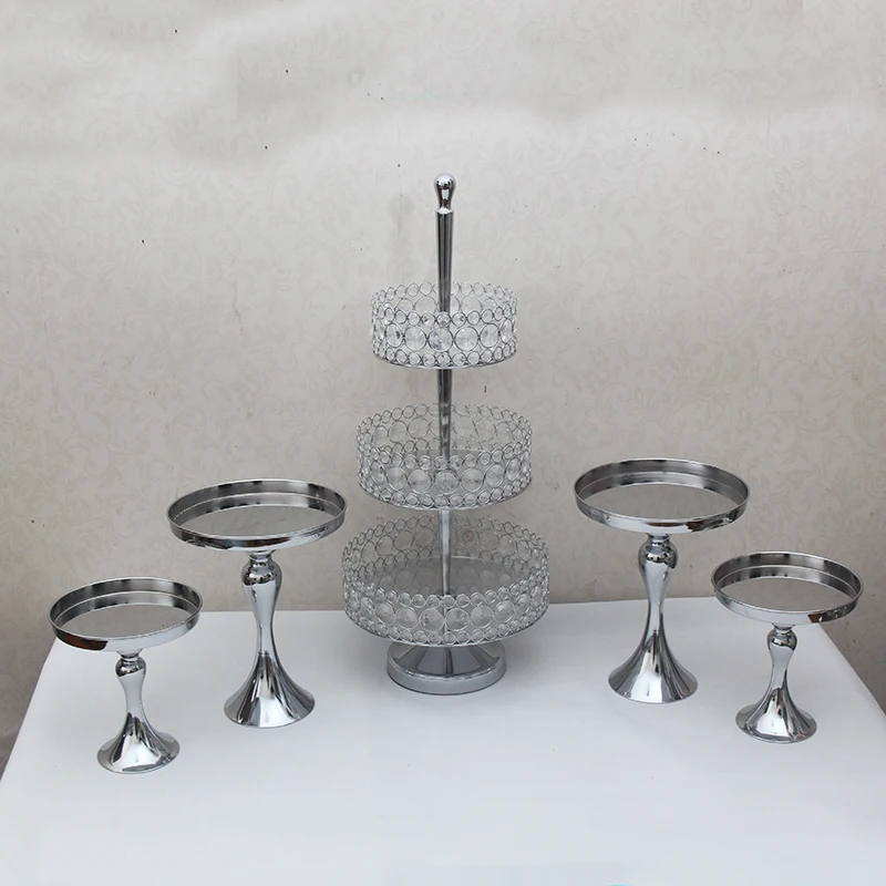5pcs in set Серебро хрустальные бусины Металлические Свадьба День рождения десерт торт стенд десертный поднос - Цвет: 5pcs in set