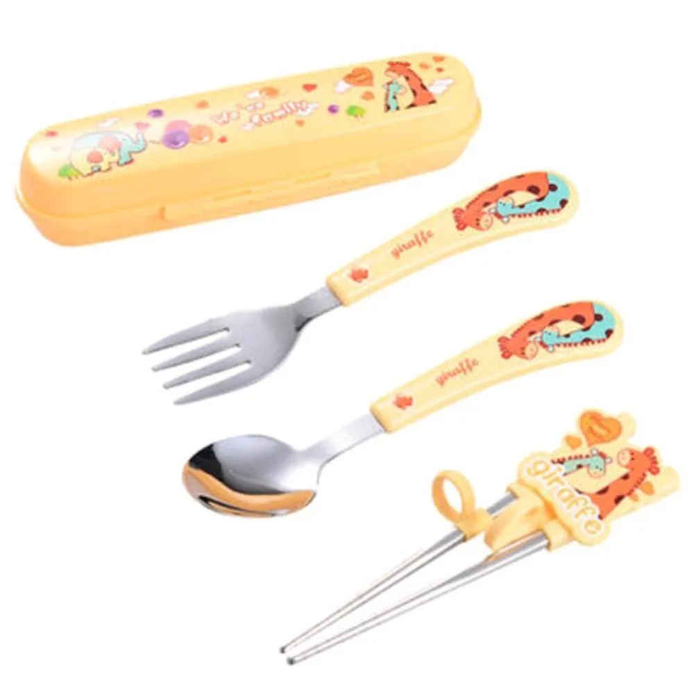 

Enssu Baby Dishes Stainless Steel Fork Spoon Portable Box Set Cartoon Baby Food Supplement Training Tableware Children Tools