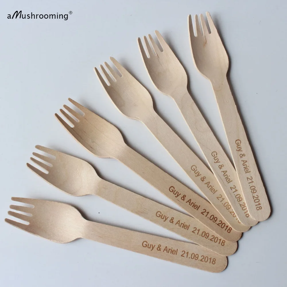 100 персонализированные деревянные вилки для фруктов салата деревянная посуда