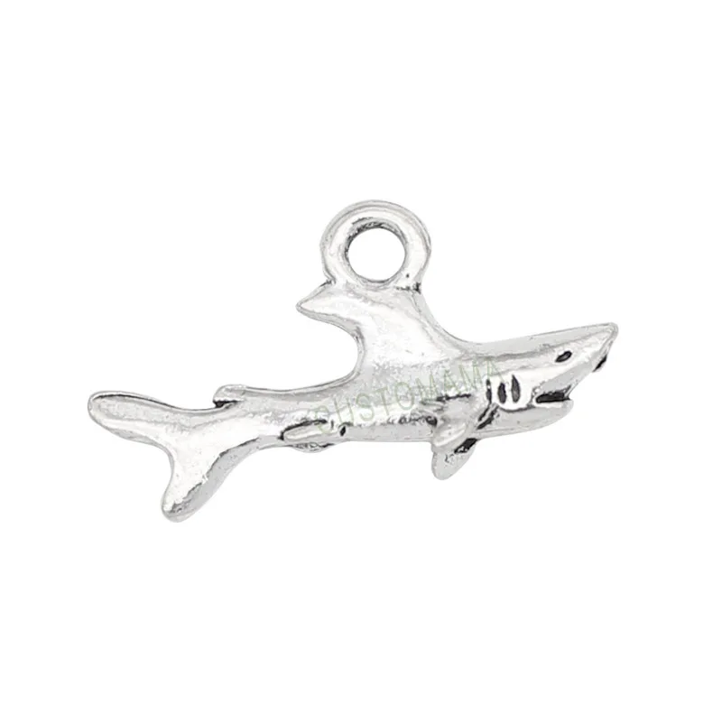 

60pcs-Shark Charms Antique Tibetan Silver 3D Details Shark Charm Pendants 25x13x5mm