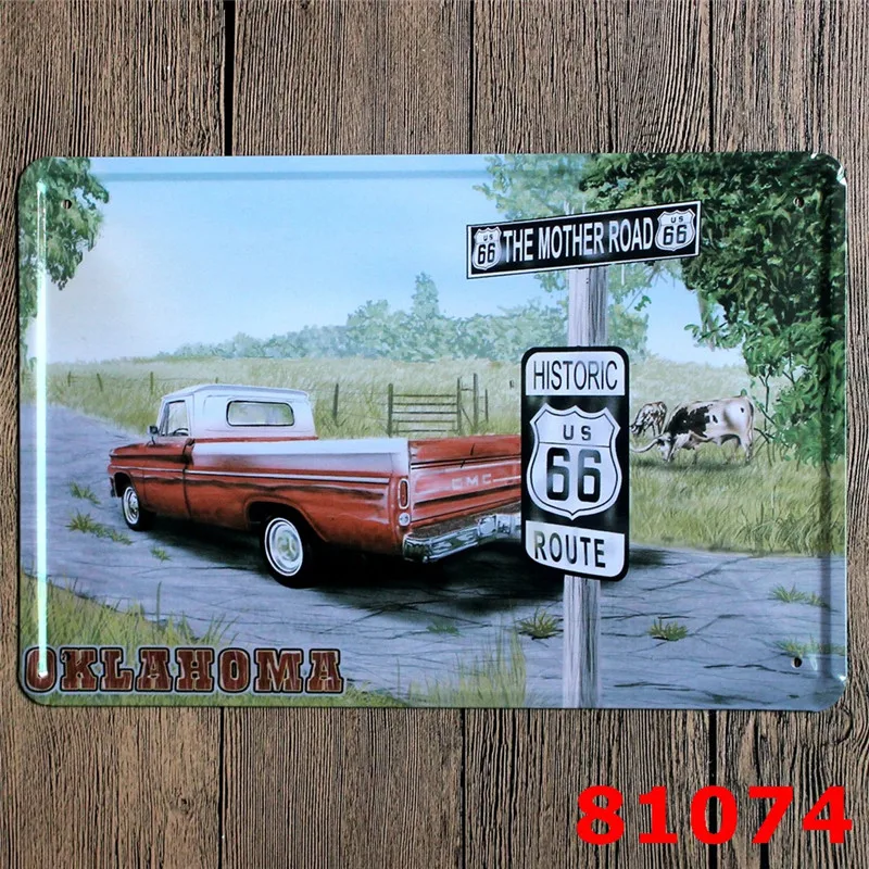 The Mother Road Route 66 металлические оловянные знаки Техасский старинный газовый автомобиль гараж домашний декор настенные художественные вывески YN029