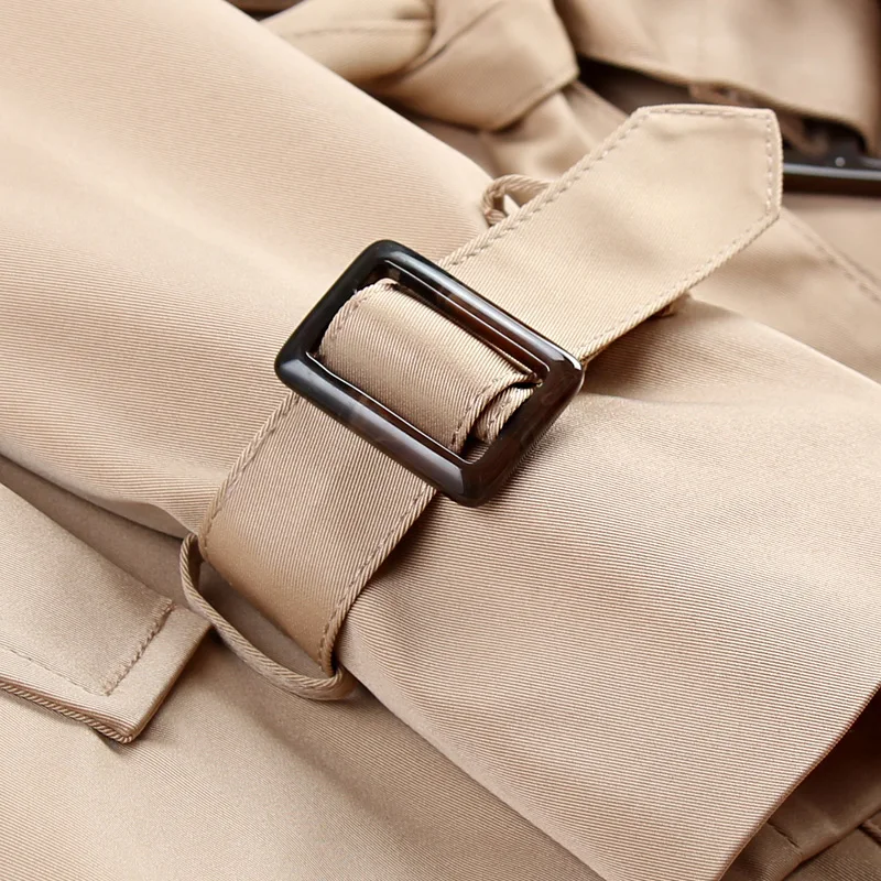 

2019 New Fashion Double Breasted Mid-long Trench Coat Women Khaki Slim Belt Cloak Mujer Windbreaker Female Abrigos Brazil LH810