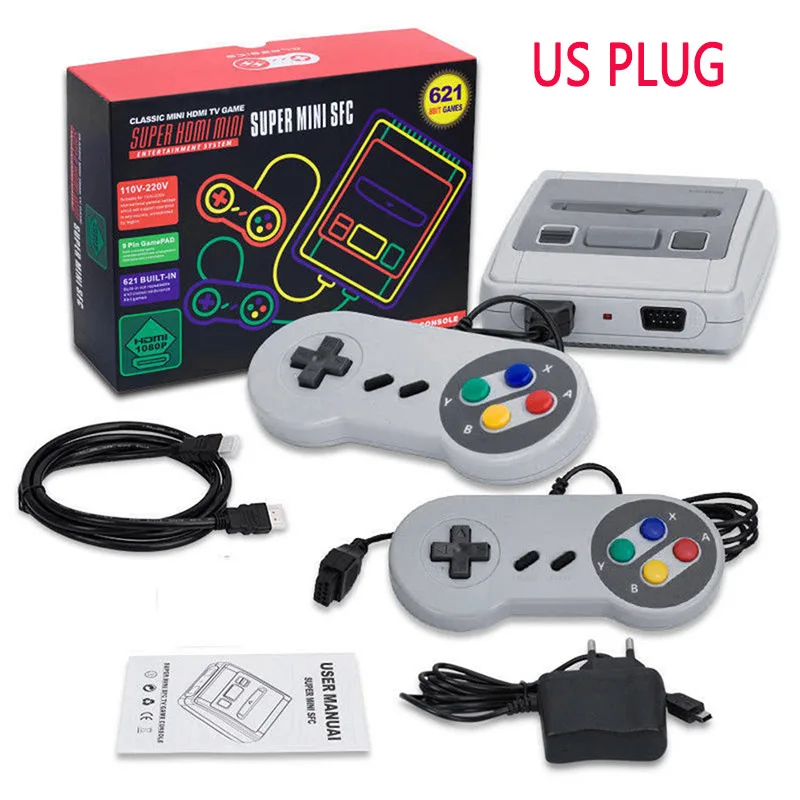 Серый Супер мини HDMI семейный ТВ 8 бит SNES Видео игровая консоль Ретро Классический HDMI HD выход ТВ Портативный игровой плеер встроенный 621 игр - Цвет: Серый