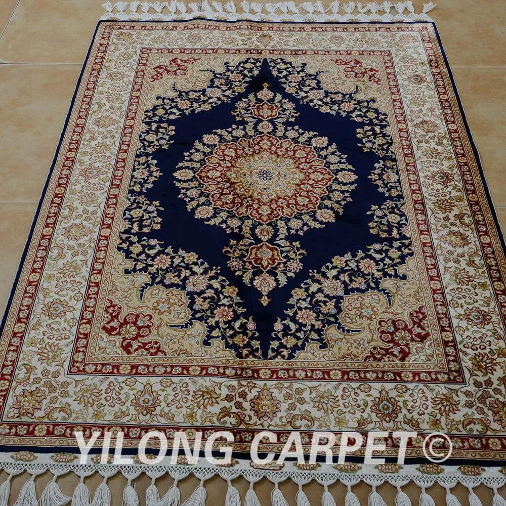 Yilong 3 5 'x 5' Тебриз шелковый ковер синий ручной работы изысканный турецкий