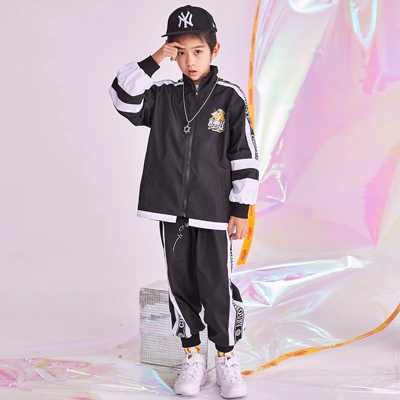 Костюм в стиле хип хоп для мальчиков Черная куртка с длинными рукавами штаны
