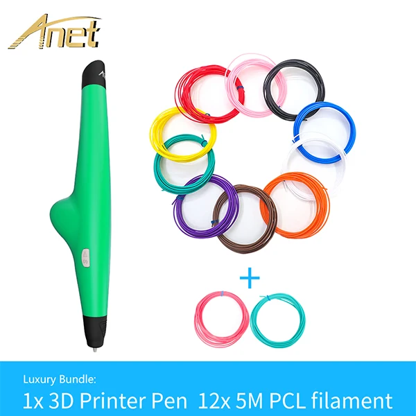 Green Pen add 12 PCL Anet низкой температуры 3d Ручка с 1,75 мм PCL нити Смарт 3D печать Ручка для детей креативные подарки 3D-принтеры чертежная Ручка 3d VP05 - Цвет: Green Pen add 12 PCL