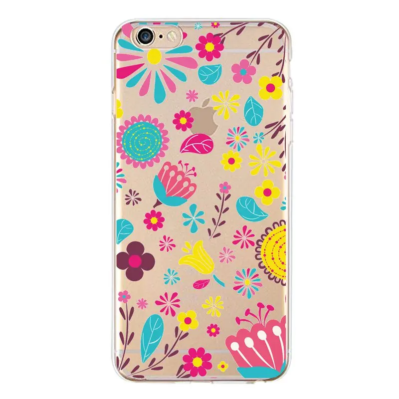 Милый цветочный мягкий прозрачный чехол для телефона из ТПУ iPhone 4/4S 5 5S 6 6plus 7 8plus x