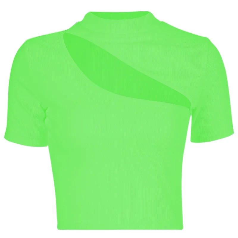 Женская футболка с вырезами и высоким воротом для фитнеса сексуальная уличная