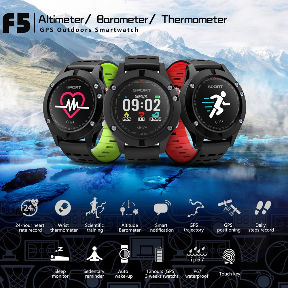 Красный 100% оригинальный F5 gps Смарт часы высотомер барометр термометр Bluetooth 4 2