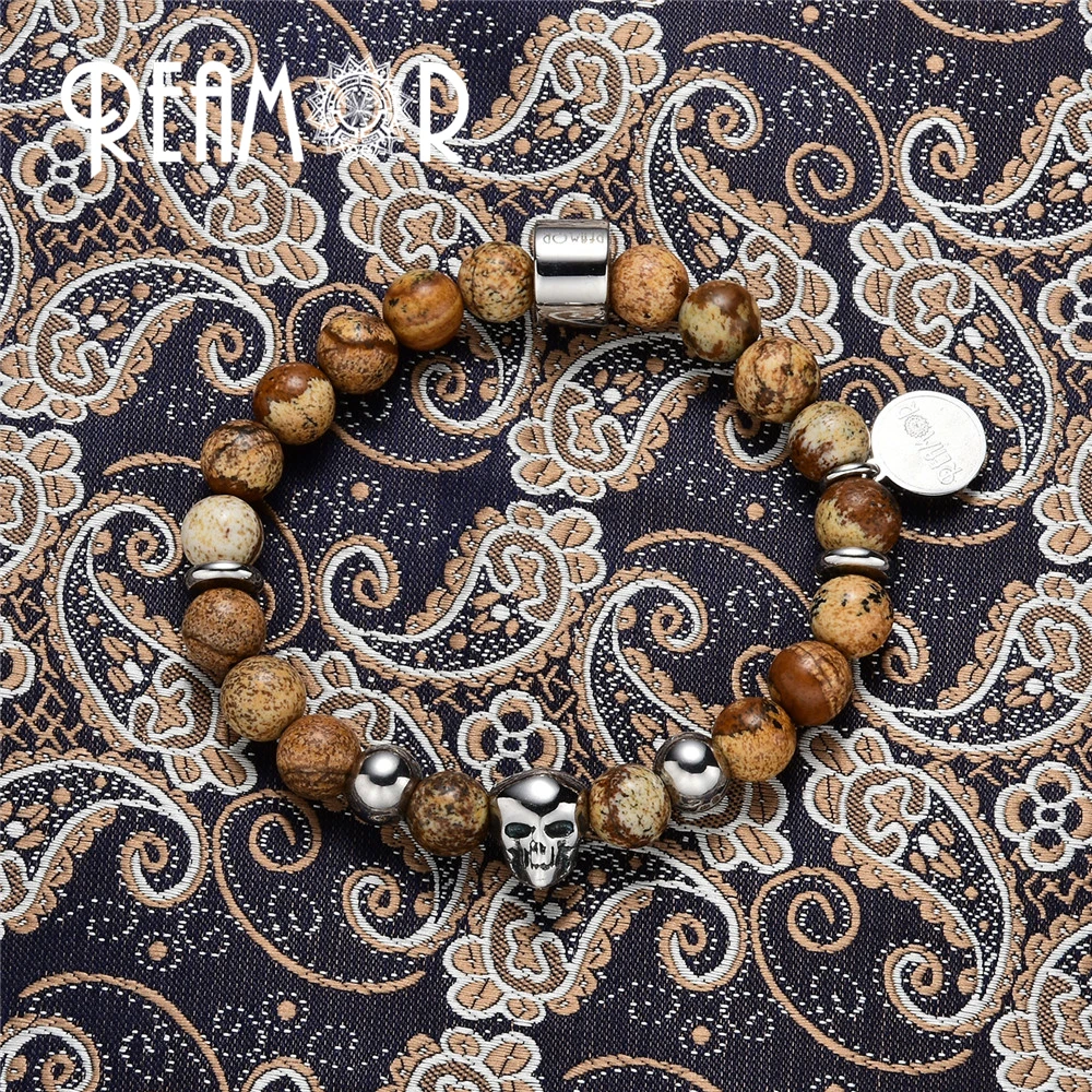 Новое поступление бусины REAMOR с натуральными камнями изображением черепа из