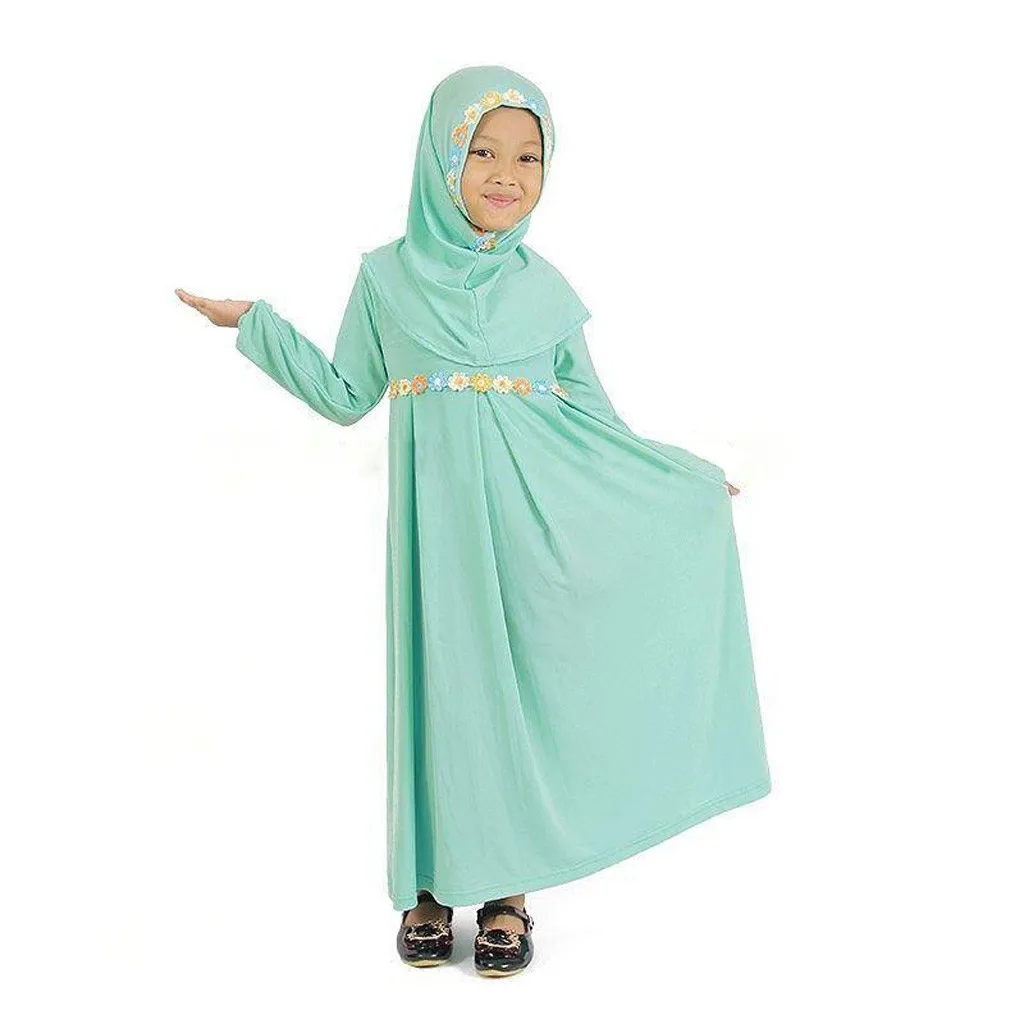 Платье мусульманское длинное для девочек с вышивкой хиджаб | Детская одежда и