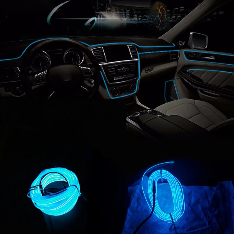 Car EL Wire LED Tube Car Flexible Neon Party RGB Car Decoration Lights 3/5m With 12V USB Cigarette Lighter Drive Car Accessories