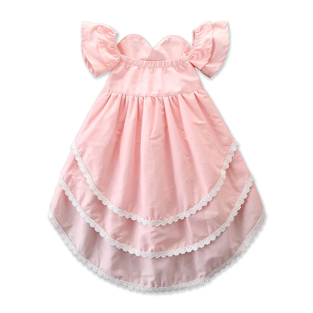 Кружевное платье принцессы для маленьких девочек Открытое с открытыми плечами