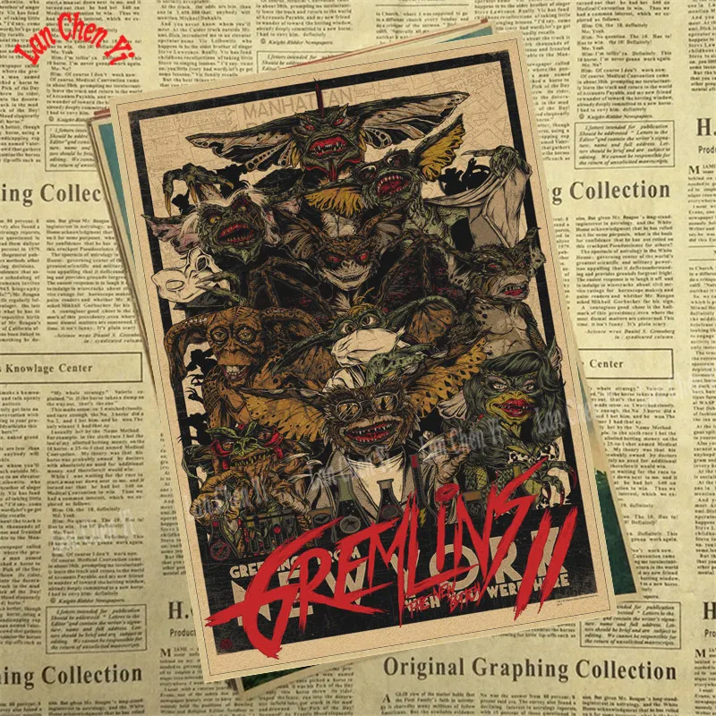 Темный хаки Gremlins Фэнтези фильм ужасов крафт бумага Плакат кафе высокое качество печати рисунок ядро декоративная живопись - Цвет: Темный хаки