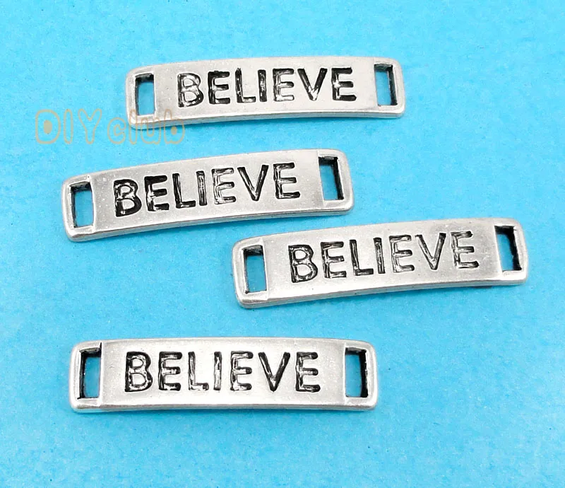 

80pcs-Antique Silver Believe Connector Charms, DIY Supplies 28x7mm