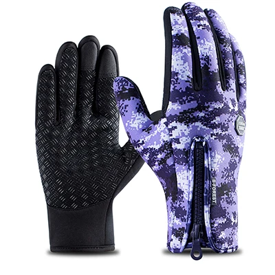 Camo Purple Kyncilor Перчатки велосипедные Guantes тактильные Luva водонепроницаемый бархатный утеплитель зимний уличный экран сенсорные велосипедные перчатки для мужчин и женщин - Цвет: Camo Purple