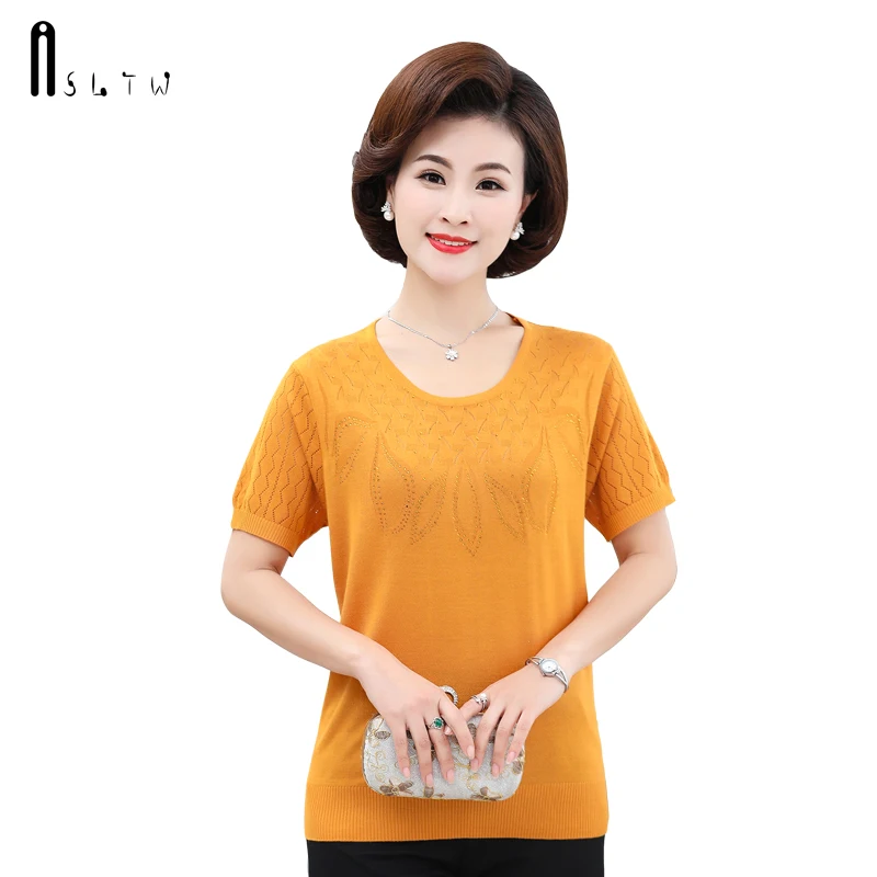 ASLTW Female T-shirt Summer Loose Hollow Tops Short Sleeve T-shirts For Women Plus Size Soft Thin Knitted Tee Shirt Femme | Женская