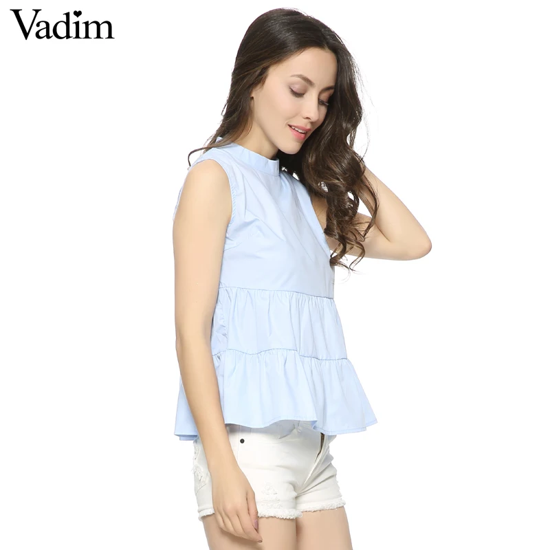 Женская блузка без рукавов со стоячим воротником базовая Однотонная рубашка с