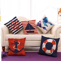 square 18 nautical style sea helm printed cushion cover cotton linen anchor throw pillowcase sailor home sofa decor