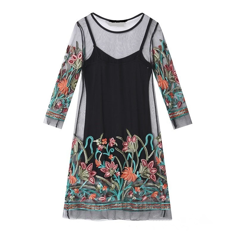 Fashion A Line Tulle Summer Dress Plus Size White 2019 Sexy See Through Embroidered Party Two-piece Set Sukienki | Женская одежда