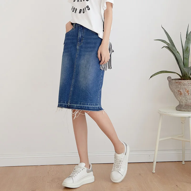 Женская джинсовая юбка LEIJIJEANS, модная повседневная всесезонная юбка из денима с потертостями, большие размеры 4XL 5XL 6XL