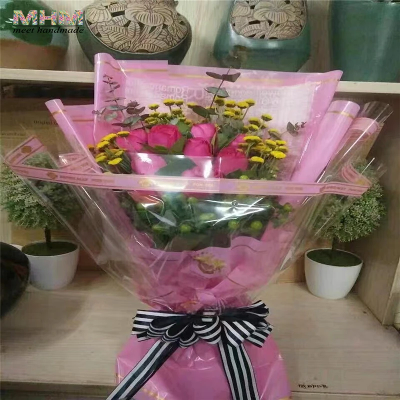 MHM 10 листов упаковочной бумаги для подарков двухцветный целлофановый цветочный