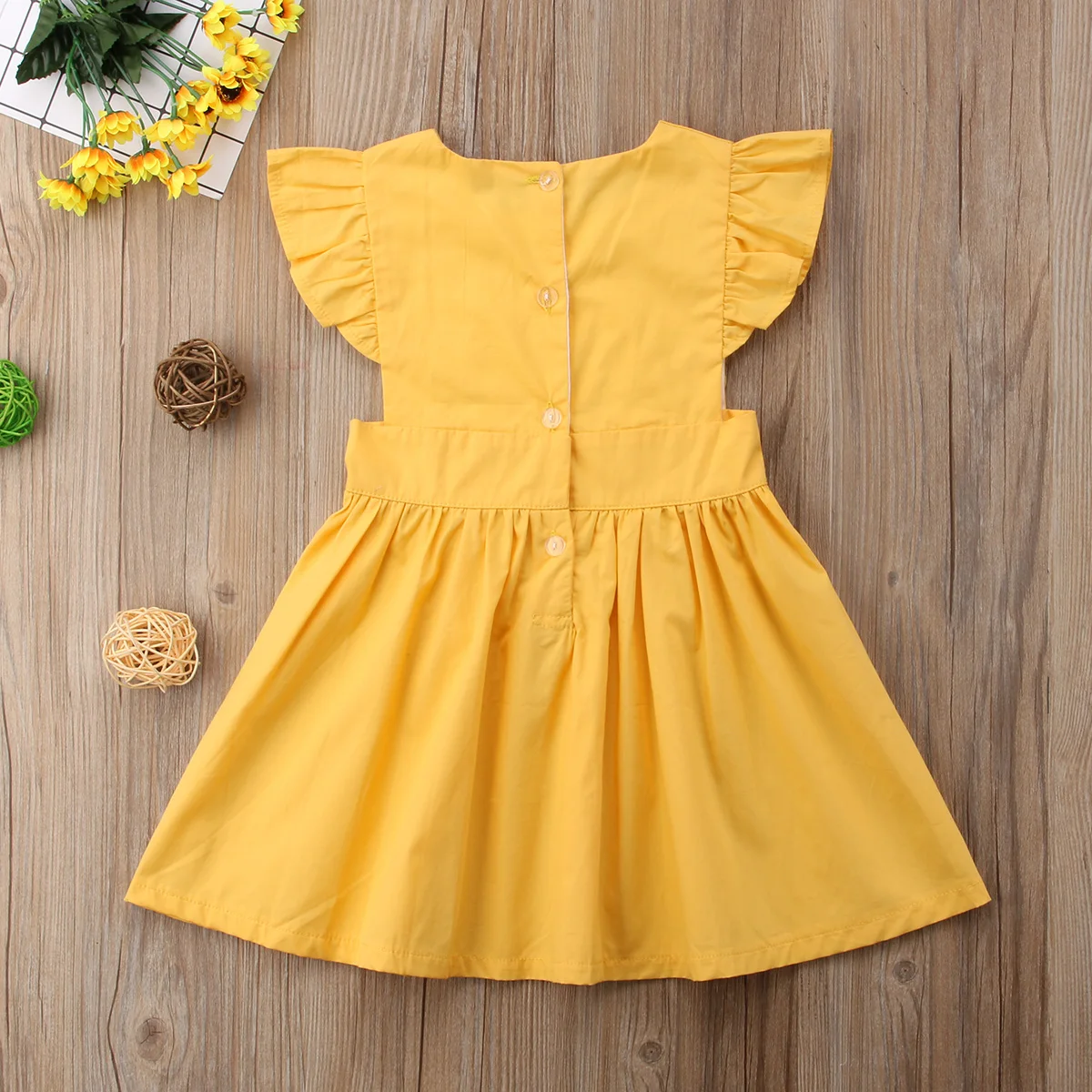 2018 Kids Baby Girl Clothes Summer Princess Flying Sleeves Party Prom Tutu Dress Yellow Solid Sundress 1-6Y | Детская одежда и