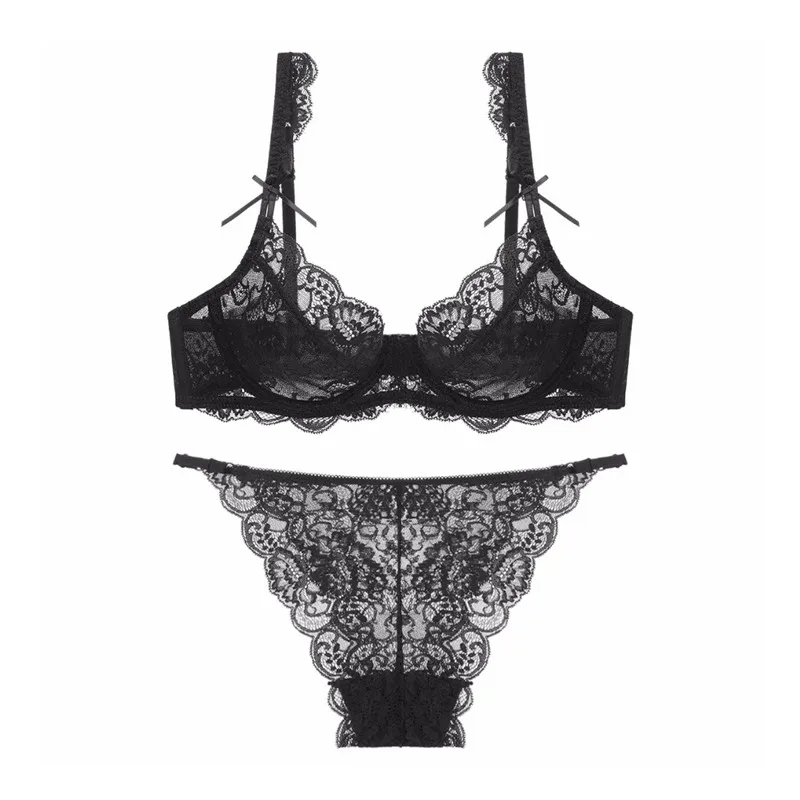 Varsbaby 3 Sets/Lot Plus Size Cup Lingerie Ultra-Thin Transparent Bra Sets