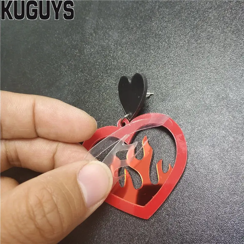 KUGUYS модные ювелирные изделия акриловые огненные красное сердце большие серьги