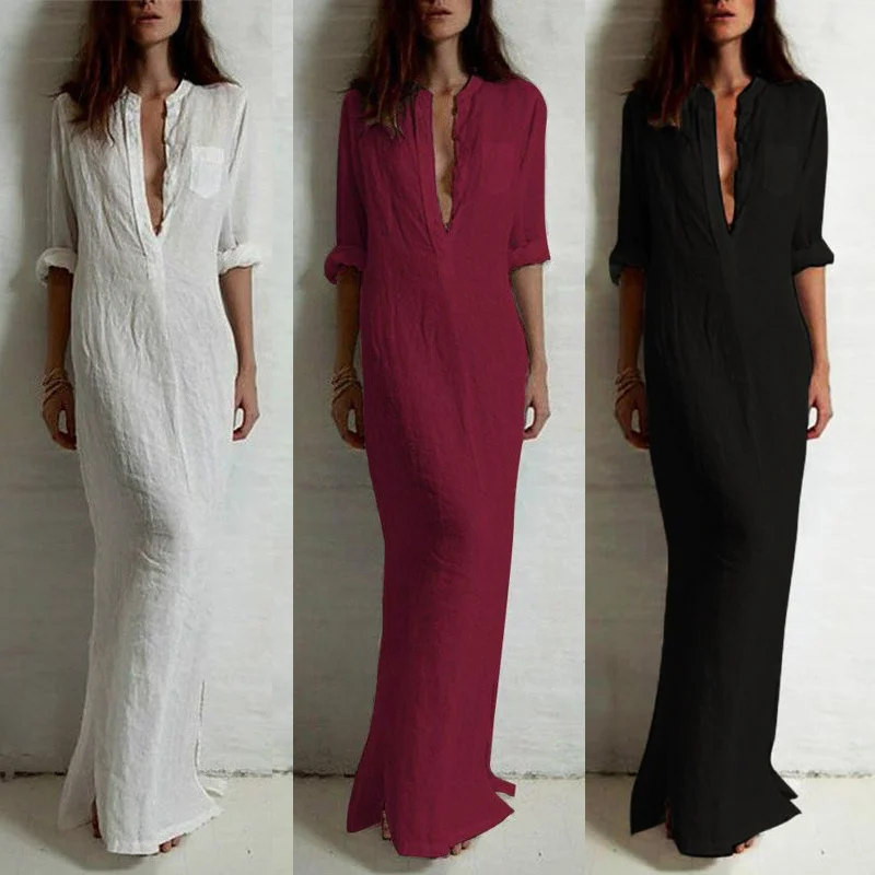 Женское Повседневное платье с длинным рукавом Romacci Vestidos длинное макси глубоким v